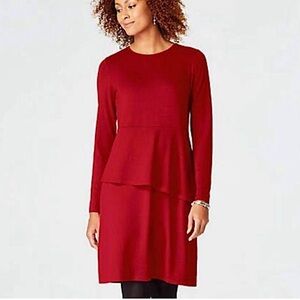 J. Jill Wearever Collection Red Knit Dress w/ Asymmetrical Peplum - Size XSmall